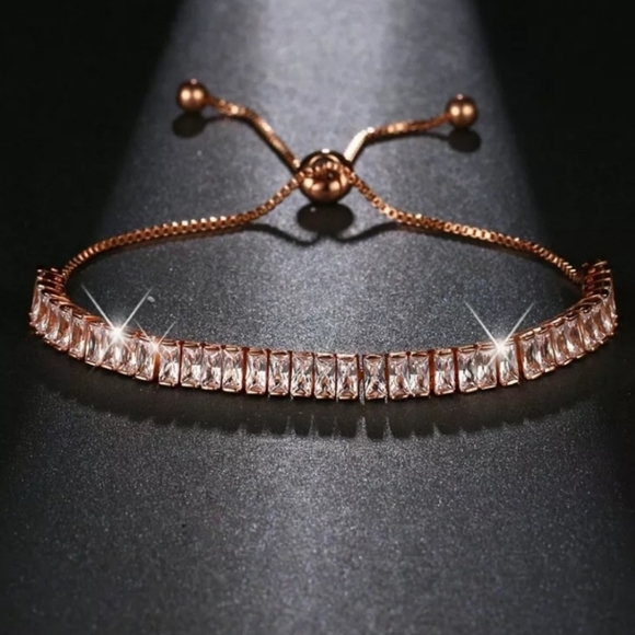Rose Gold CZ bolo tennis bracelet with baguettes. 💎 - Picture 4 of 11